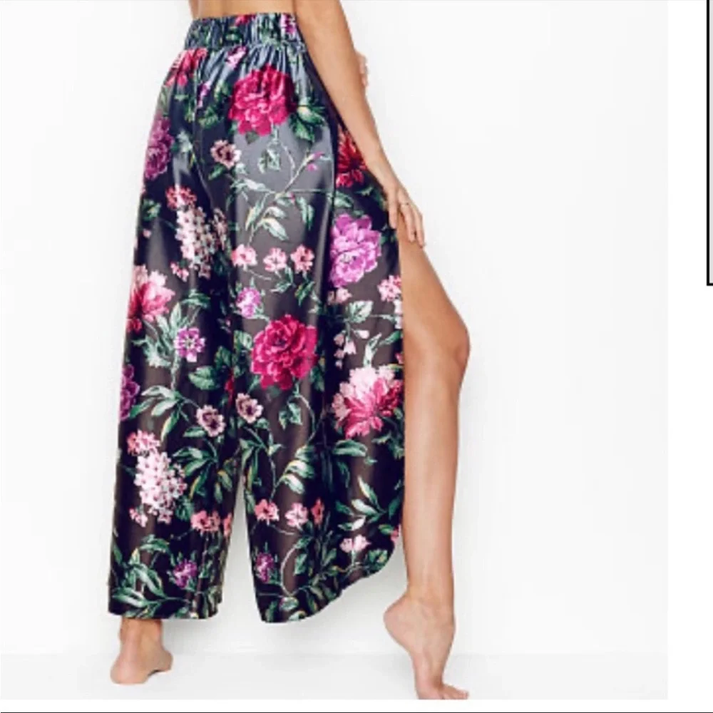 VICTORIA SECRET Floral Satin WIDE LEG TULIP Pants PAJAMA BOTTOM LOUNGE LK NEW XL - Picture 2 of 13